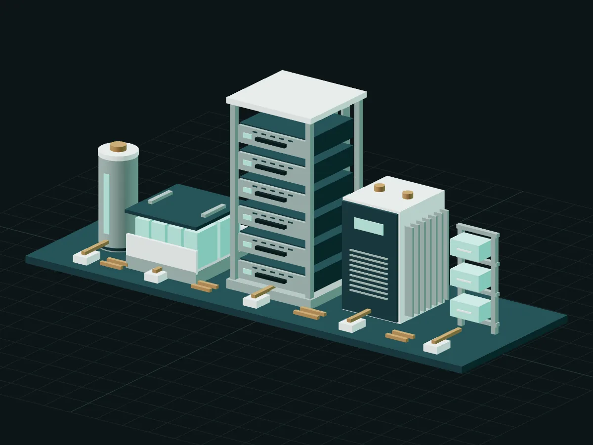 Conceptual cell-to-grid assembly: a cell, module, battery rack, power converter and electrical load linked by copper conductors.